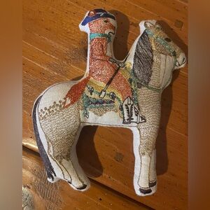 Coral & Tusk Fox Rider Shaped Pillow | Embroidered Linen Decor